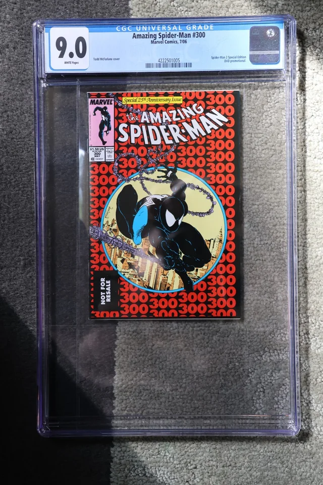 Our photograph of Amazing Spider-Man #300 in a graded CGC display case
