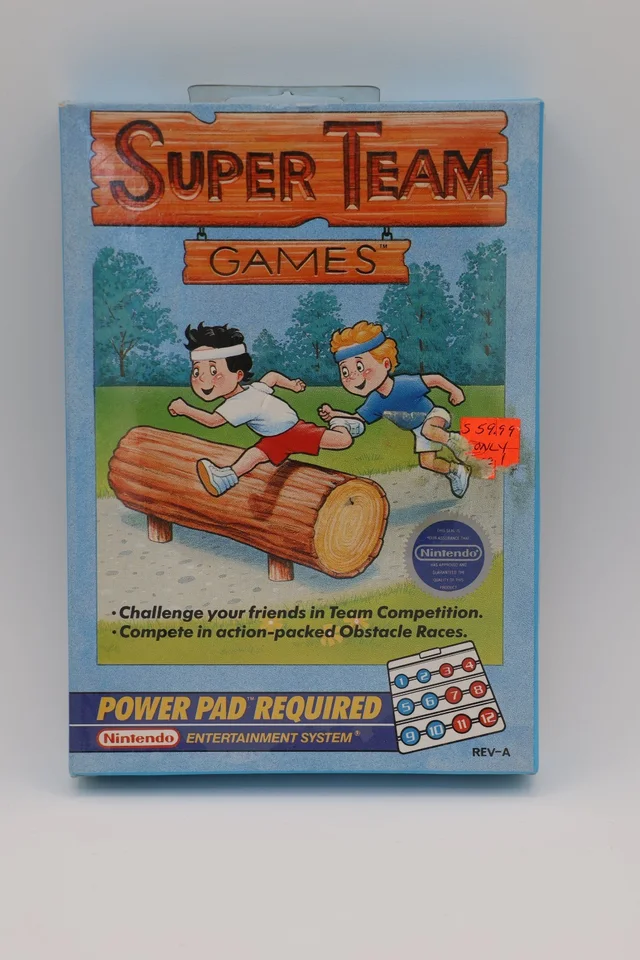 Our photograph of a boxed Super Team Games for NES