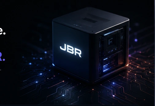 Futuristic JBR technology cube above illuminated circuitry